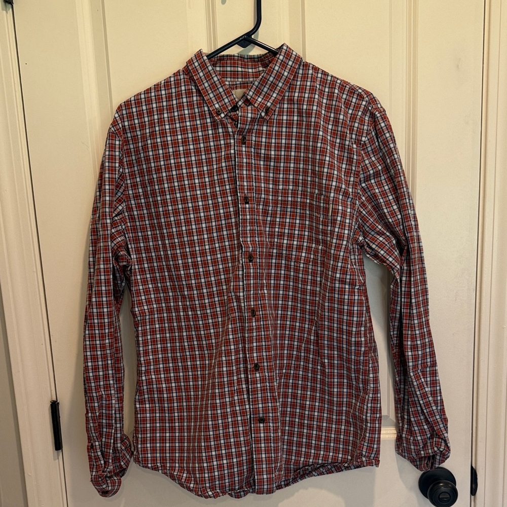Timberland Men's Red, White and Blue Plaid Shirt.
